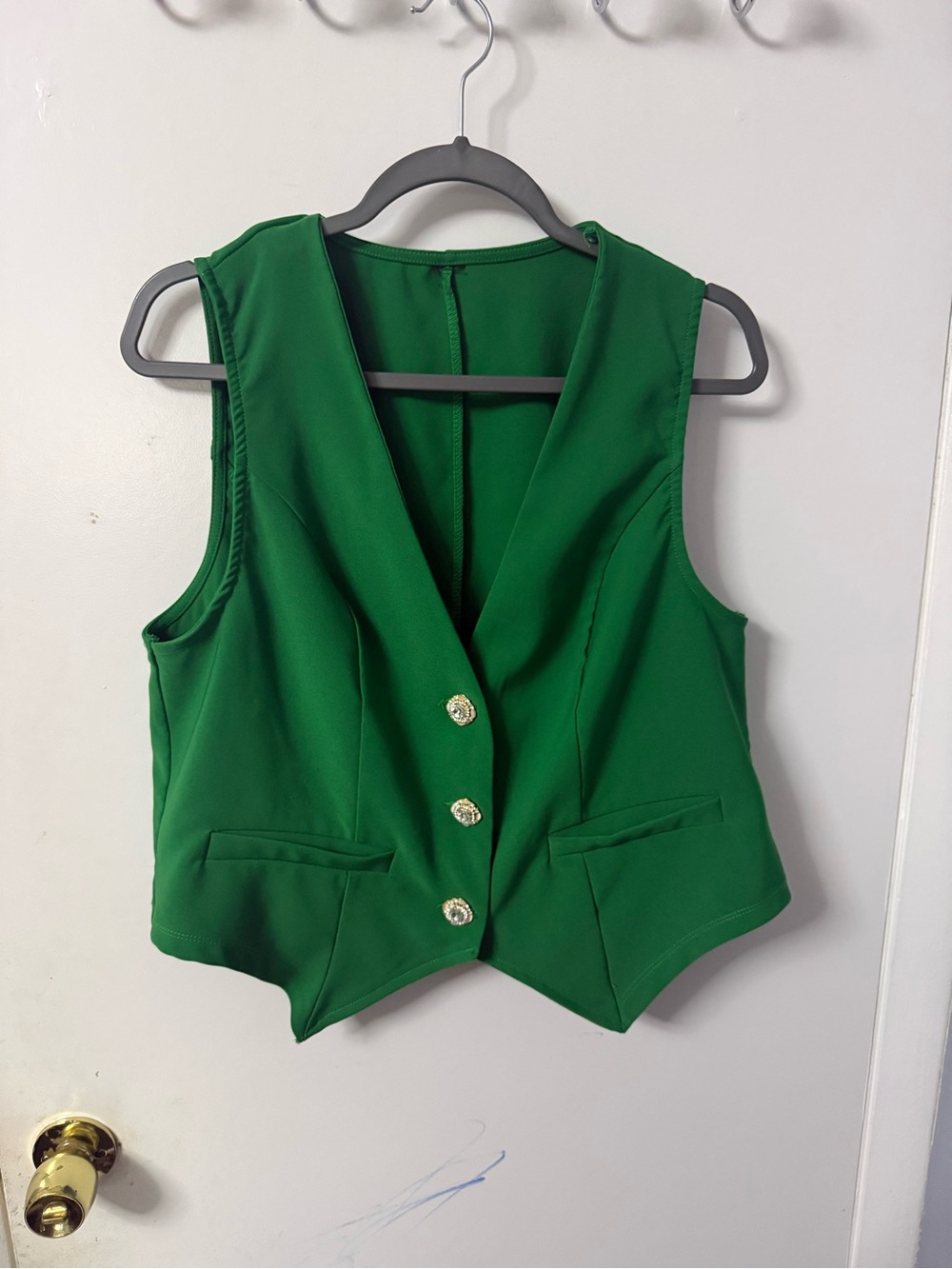 Green V-Neck Buttoned Vest